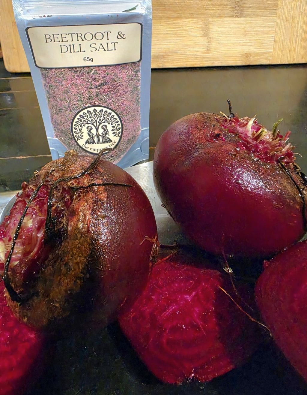 Beetroot & Dill Salt sachet with fresh beetroot
