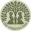 the empress tree logo: two women hand in hand beneath a tree, in Russian folk style